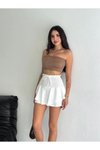 Beyaz Mini Ayrobin Şortlu Etek