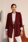 Bordo Çizgili Oversize Astar Detaylı Blazer Ceket