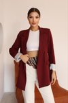 Bordo Çizgili Oversize Astar Detaylı Blazer Ceket