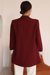 Bordo Çizgili Oversize Astar Detaylı Blazer Ceket