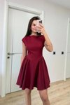 Bordo Mini Sırt Dekolteli Çan Detaylı Elbise