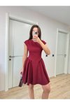 Bordo Mini Sırt Dekolteli Çan Detaylı Elbise