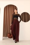 Bordo Pileli Palazzo Yüksek Bel Bol Paça Pantolon