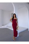 Bordo Uzun Ayarlanabilir Askılı Elbise