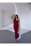 Bordo Uzun Ayarlanabilir Askılı Elbise