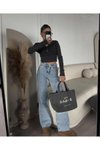 Füme Yıkamalı Düğme Detaylı Crop Top