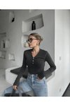 Füme Yıkamalı Düğme Detaylı Crop Top