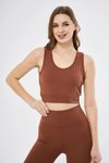 Kahve Baskılı Crop Fitilli Crop Top