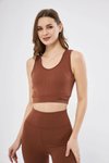 Kahve Baskılı Crop Fitilli Crop Top