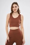 Kahve Baskılı Crop Fitilli Crop Top