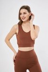 Kahve Baskılı Crop Fitilli Crop Top