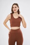 Kahve Baskılı Crop Fitilli Crop Top