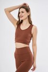 Kahve Baskılı Crop Fitilli Crop Top