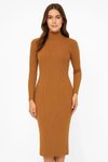 Kahverengi Fitilli Boğazlı Uzun Triko Elbise