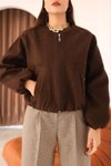 Kahverengi Kaşe Bomber Bel Lastikli Ceket
