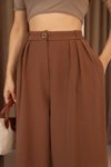 Kahverengi Yüksek Bel Palazzo Pilili Pantolon