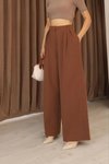 Kahverengi Yüksek Bel Palazzo Pilili Pantolon