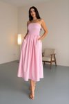 Pembe Pileli Straplez Midi Elbise