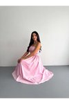 Pembe Pileli Straplez Midi Elbise