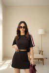Soft Textured Osy Modal Crew Neck T-shirt and Mini Skort Co-ord Set - Black