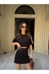 Siyah Bisiklet Yaka Osy Modal Yumuşak Dokulu T-shirt Mini Şortlu Etek İkili Takım