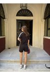 Siyah Bisiklet Yaka Osy Modal Yumuşak Dokulu T-shirt Mini Şortlu Etek İkili Takım