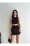 Siyah Mini Aerobin Şortlu Etek