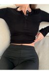 Siyah Uzun Kollu Crop Cıt Detaylı