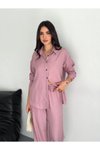 Toz Pembe İkili Gömlek Pantolon Takım