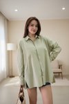 Poplin Collared Side-Slit Back-Dart Detail Shirt - Green