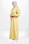 Sarı Keten Volan Kol Seyyar Kemerli Tesettür Elbise