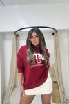 Bordo Boston Kürk Yazı Detay Sweatshirt