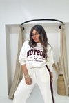 Ekru Boston Kürk Yazı Detay Sweatshirt