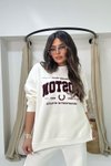 Ekru Boston Kürk Yazı Detay Sweatshirt