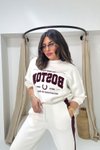 Boston Fur Lettering Detail Sweatshirt - Ecru