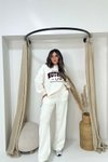 Ekru Boston Kürk Yazı Detay Sweatshirt