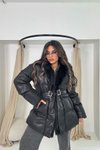 Siyah Şişme Kürklü Mont