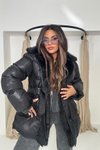 Siyah Şişme Kürklü Mont