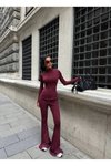 Bordo Fit Kesim İkili Fermuarlı Takım