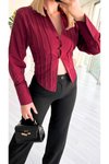 Bordo Poplin Dekolteli Düğme Detaylı Gömlek