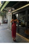 Bordo Uzun Vücuda Oturan Straplez Astarlı Tül Elbise