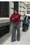 Bordo Yakalı Premium Astarlı Kürk Ceket