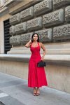 Long Halter-Neck Buttoned Dress - Red