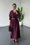 Midi Loose Fit Premium Modal Long Sleeve Buttoned Shirt Collar Dress - Plum