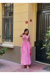 Pembe Uzun Korsaj Form Kalın Askılı Büzgü Detaylı Elbise