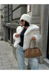 Premium Kürk Astarlı Beyaz Yakalı Ceket