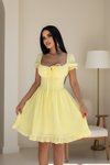 Mini Puffy Sleeve Square-Neck Ruffle Tie Dress - Yellow
