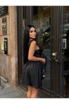 Siyah Mini Şortlu Saten Korsaj Detaylı Elbise