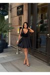 Siyah Mini Şortlu Saten Korsaj Detaylı Elbise
