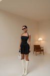 Siyah Mini Straplez Formlu Halter Yaka Şortlu Elbise